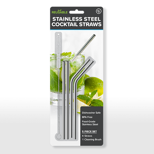 5-Pack Stainless Steel Straw Set, Reusable and Sustainable